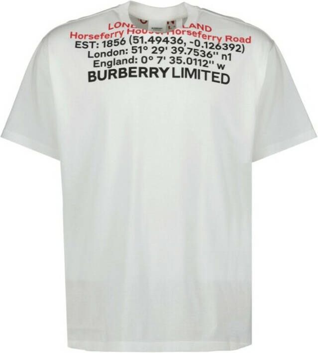 Burberry Geografische Coördinaat Print T-shirts en Polos White Heren