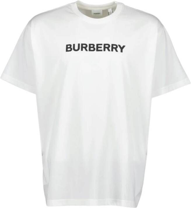 Burberry Witte Geribbelde Crewneck T-shirts en Polos White Heren