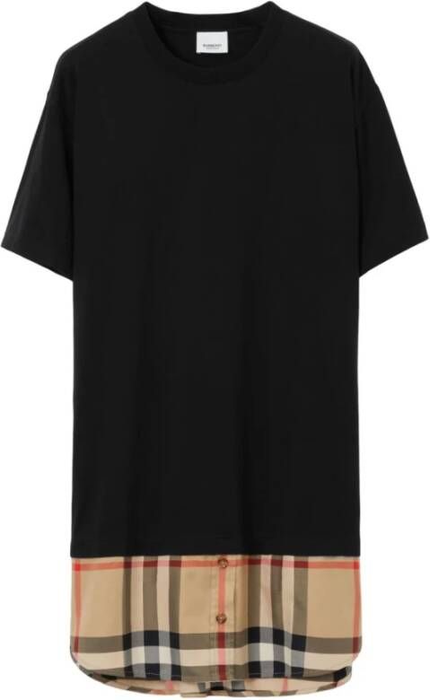 Burberry Zwart Oversize Check T-Shirt voor Vrouwen Black Dames