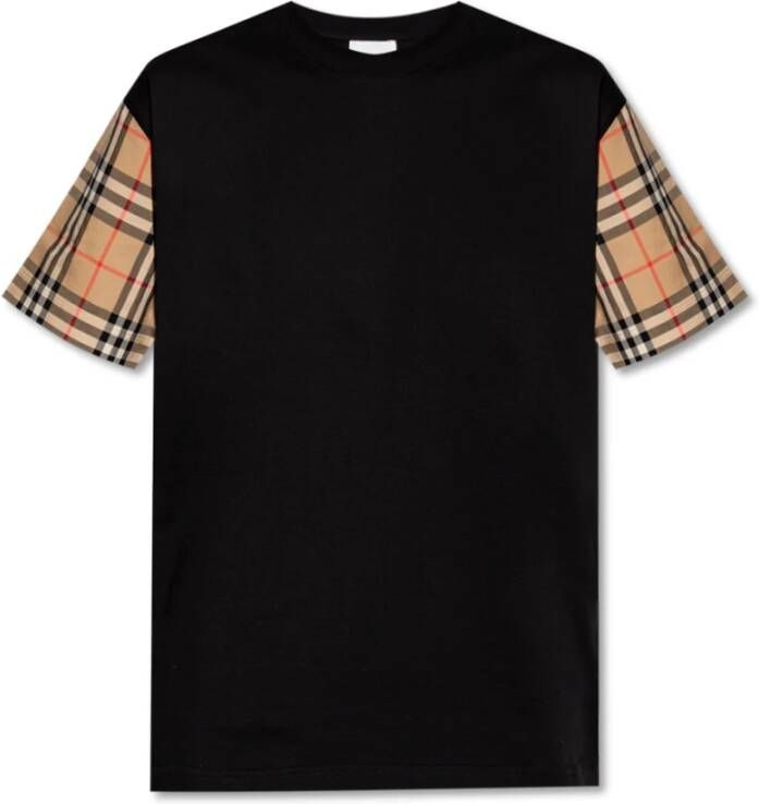 Burberry Zwarte T-shirts en Polos met Vintage Check Inzetstukken Black Dames