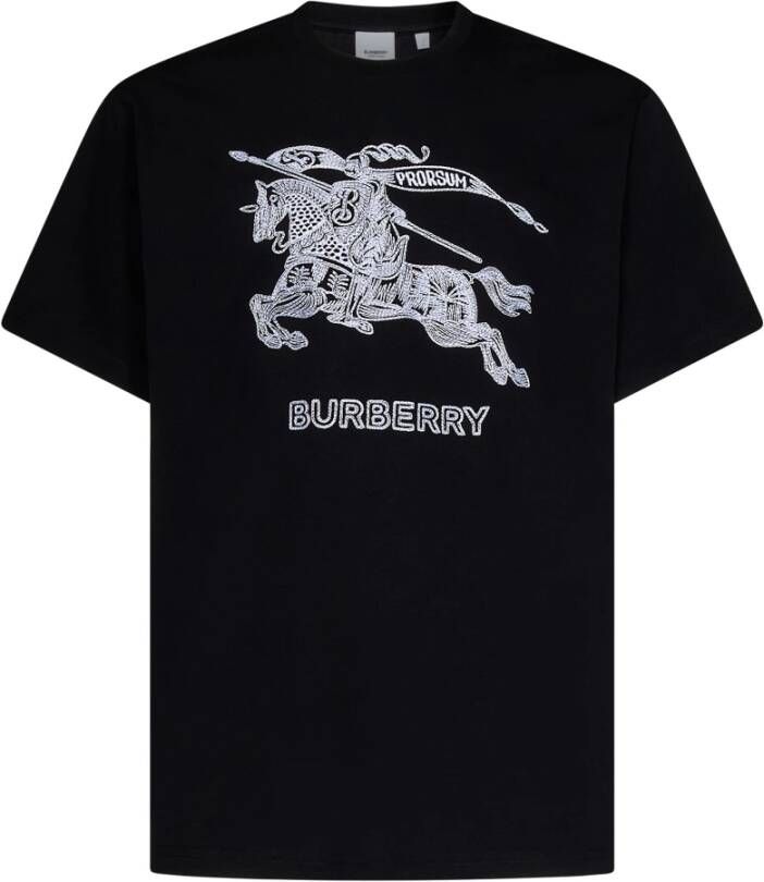 Burberry Equestrian Knight Design Geborduurd T-shirt Black Heren
