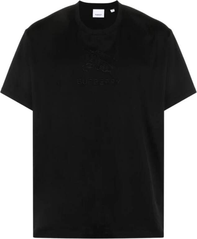 Burberry Zwart Logo-Geborduurd Katoenen T-Shirt Black Heren