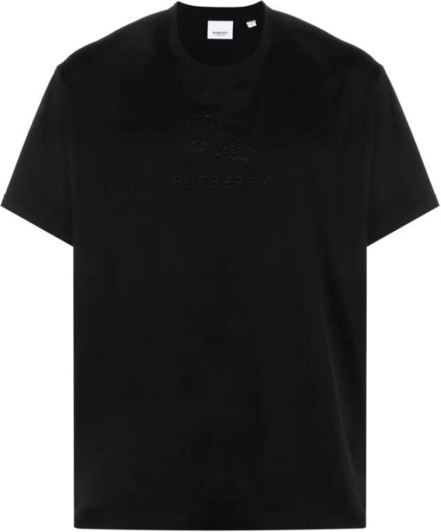 Burberry Zwart Logo-Geborduurd Katoenen T-Shirt Black Heren