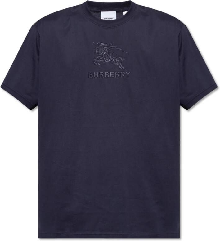 Burberry Blauw EKD Katoenen T-Shirt met Geborduurd Logo Blue Heren