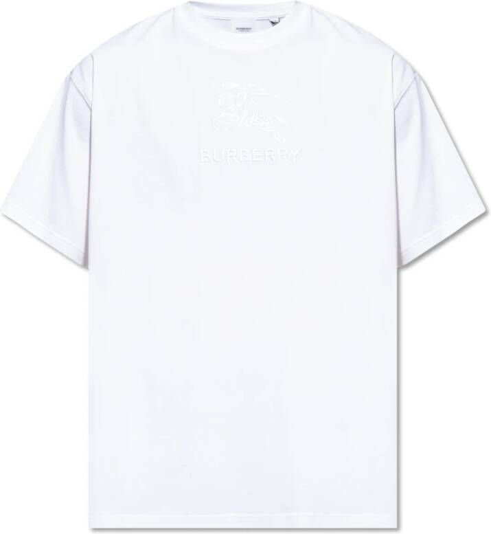 Burberry Witte Katoenen T-shirt met Equestrian Decoratie White Heren