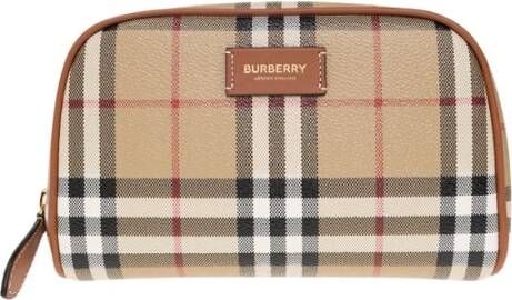 Burberry Stijlvolle Check Cosmetic Pouch Beige Dames