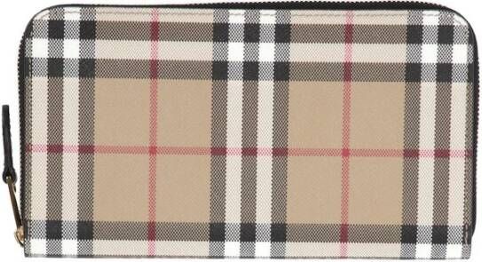 Burberry Vintage Check Beige Leren Portemonnee met Ritssluiting Beige Dames