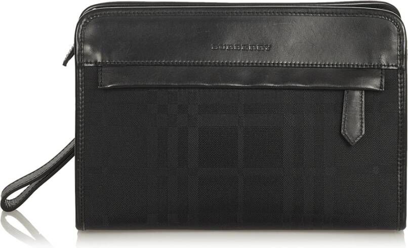Burberry Vintage Pre-eigendom plaid canvas clutch tas Zwart Dames