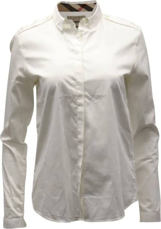 Burberry Vintage Voldoende button down shirt met geruite trim in katoen Wit Dames