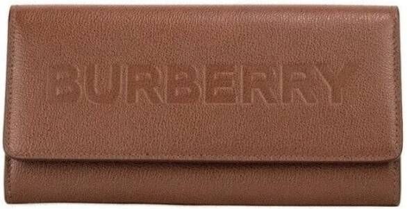 Burberry Tan Grained Leather Continental Clutch Wallet Brown Dames