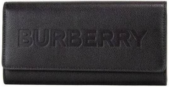 Burberry Stijlvolle Logo Gegraveerde Portemonnee met Meerdere Kaartsleuven Black Dames