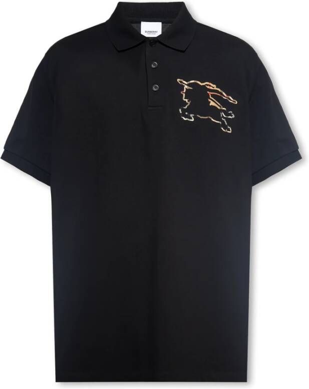 Burberry Zwart Equestrian Knight Polo Shirt Black Heren