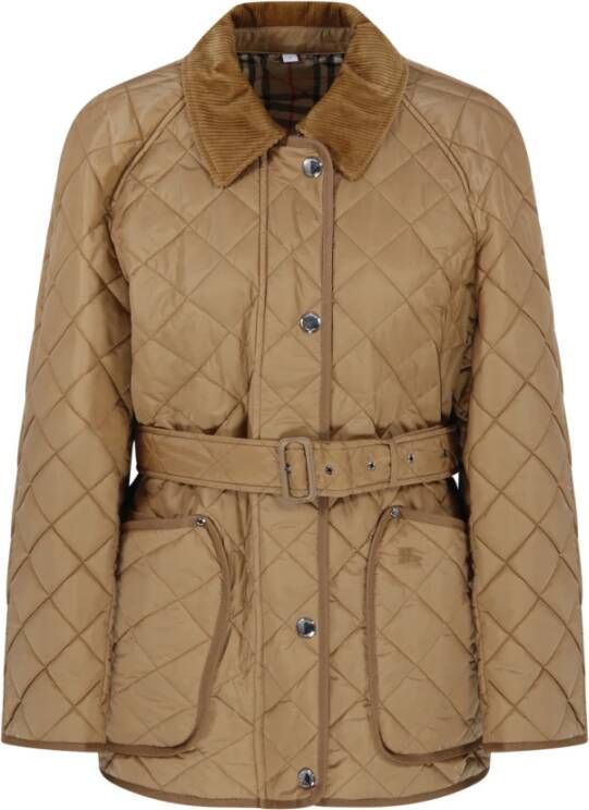 Burberry Gewatteerdeylon jas met fluwelen kraag Beige Dames