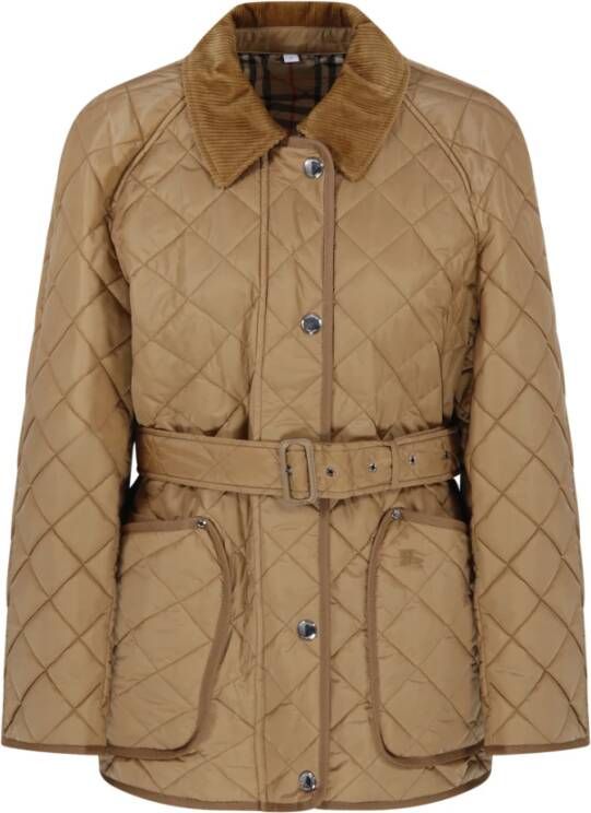 Burberry Gewatteerdeylon jas met fluwelen kraag Beige Dames