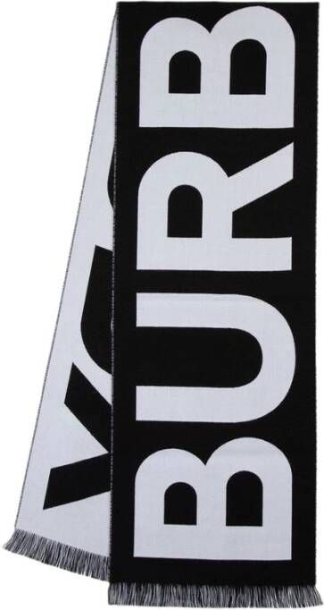 Burberry Logo Sjaal Franjes Wol Unisex Black Heren
