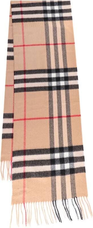 Burberry Winter Sjaals Klassiek Tartan Ontwerp Franje Profiel Ultiem Comfort Beige Dames