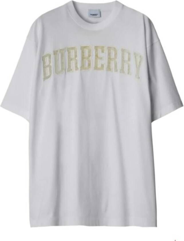 Burberry Witte Katoenen T-Shirt met Logo Details Wit Dames