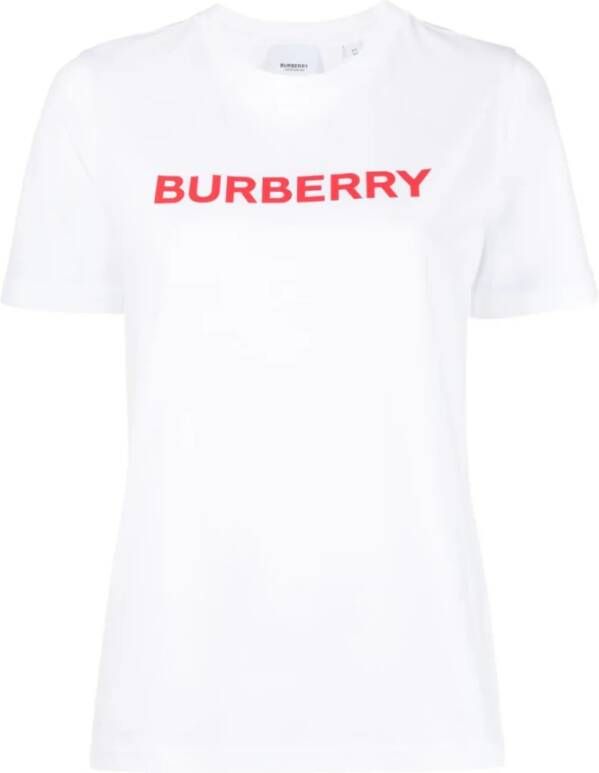Burberry Witte Katoenen T-shirt met Logo Print voor Dames Wit Dames