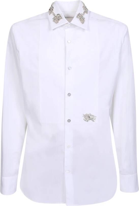 Burberry Witte Slim Fit Formele Overhemd met Kristallen Versieringen White Heren