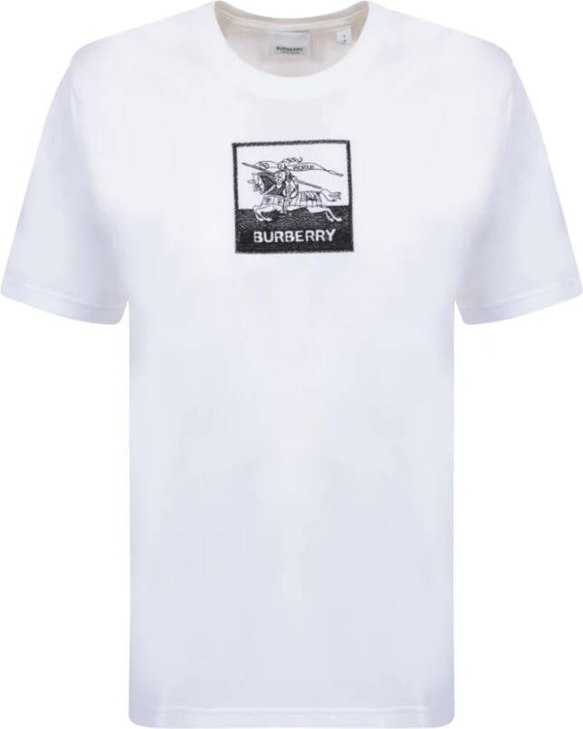 Burberry Witte T-shirt met geborduurd logo en motief White Dames
