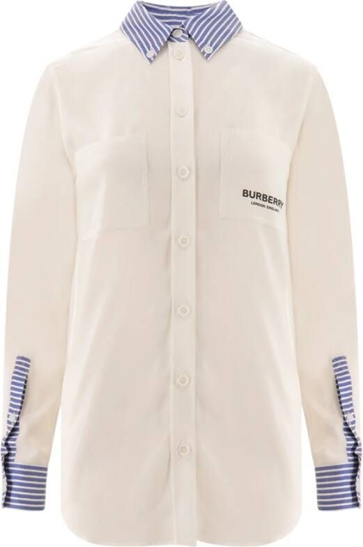 Burberry Witte Zijden Overhemd met Gestreept Motief White Dames