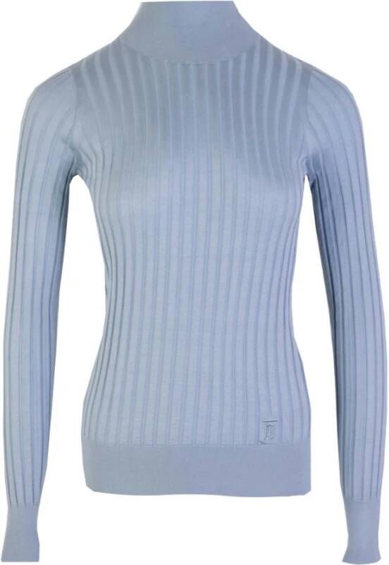 Burberry Silk Light Blue Turtleneck Sweater Blauw Dames