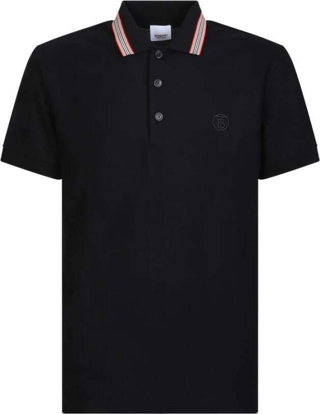 Burberry Zwart Poloshirt met Signature Icon Stripe Zwart Heren