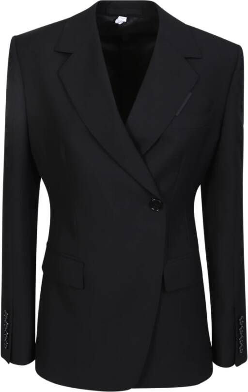 Burberry Zwarte Wollen Jas Slim Fit Asymmetrische Sluiting Zwart Dames