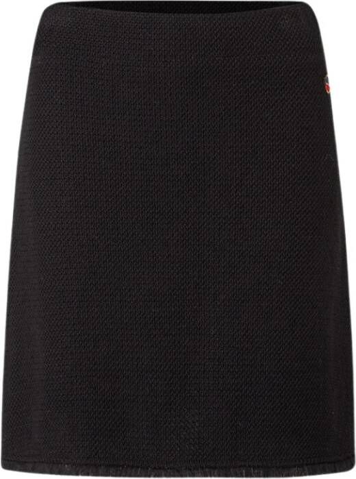 Busnel Zwarte Bessie Rok met Franjes en Logo Badge Black Dames