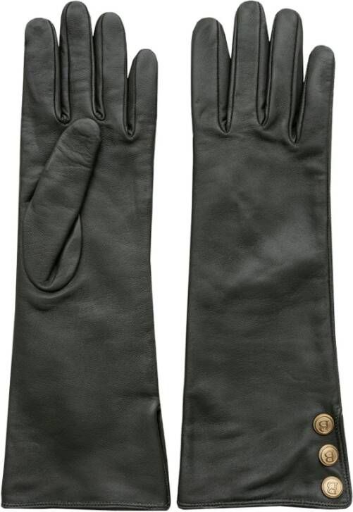 Busnel Lange Leren Handschoenen Gouden B-Knoop Detail Groen Dames