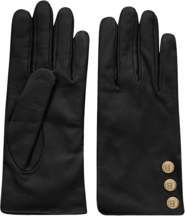 Busnel Leren handschoenen met gouden knopen Zwart Dames