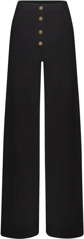 Busnel Loredana Broek Gebreide Broek met Gouden Knopen Zwart Dames