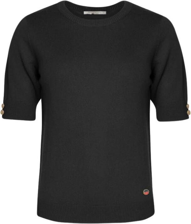 Busnel Lucca Top Relaxte pasvorm van extra fijne merinowol met gouden B-knoopdetail Zwart Dames