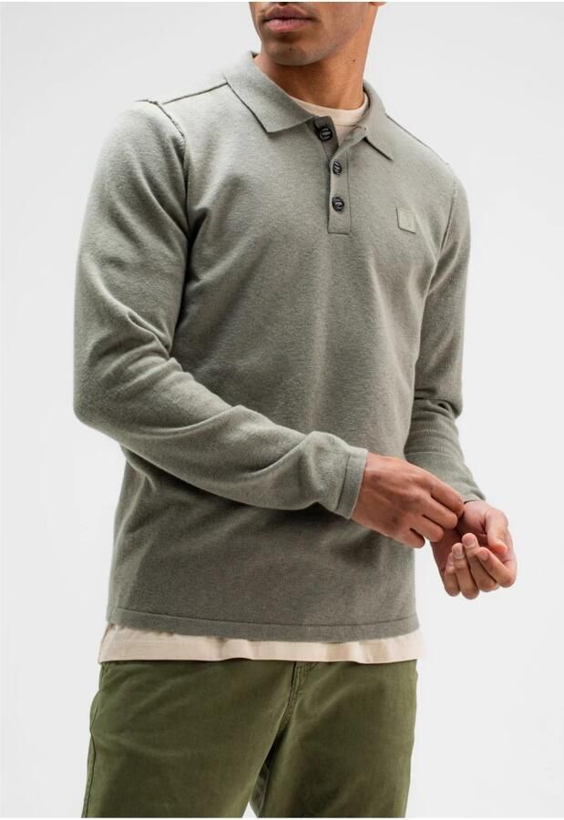 Butcher of Blue fijngebreide regular fit polo Clifden met wol en logo - Foto 3