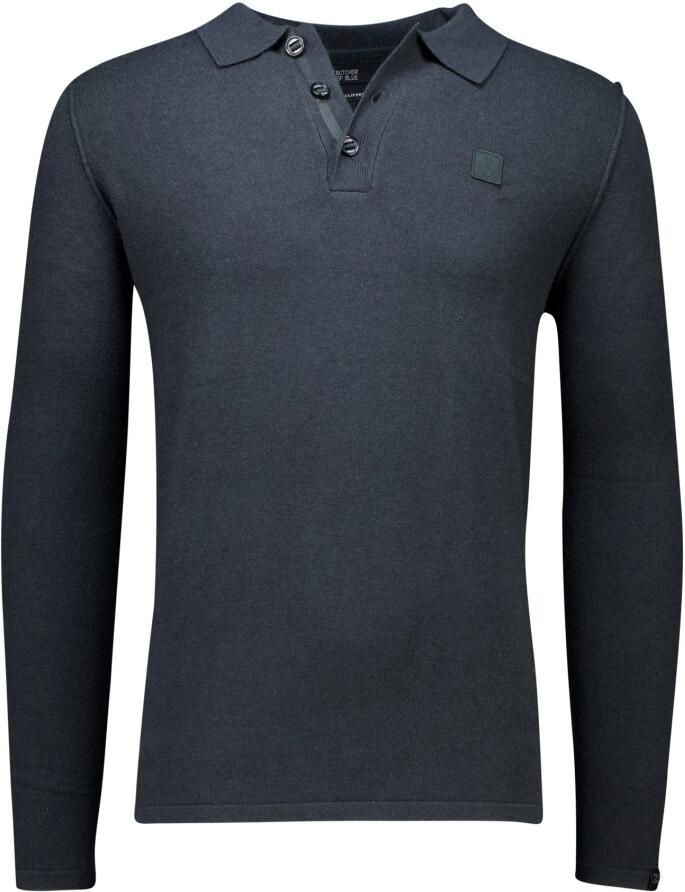 Butcher of Blue fijngebreide regular fit polo Clifden met wol en logo