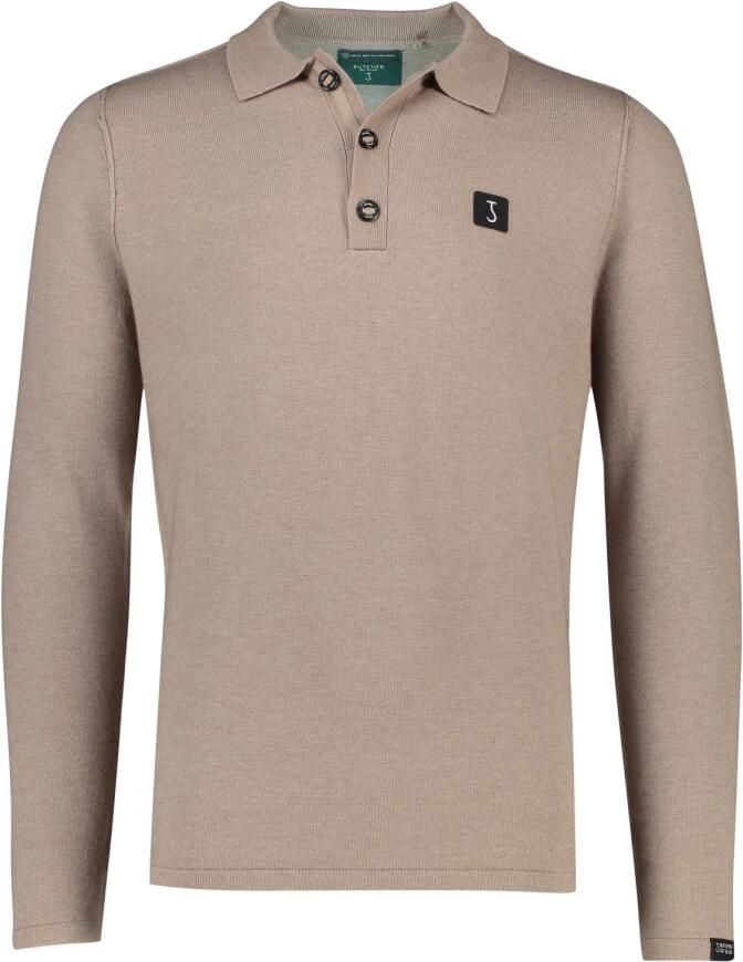 Butcher of Blue fijngebreide regular fit polo met wol en logo casablanca beige - Foto 3