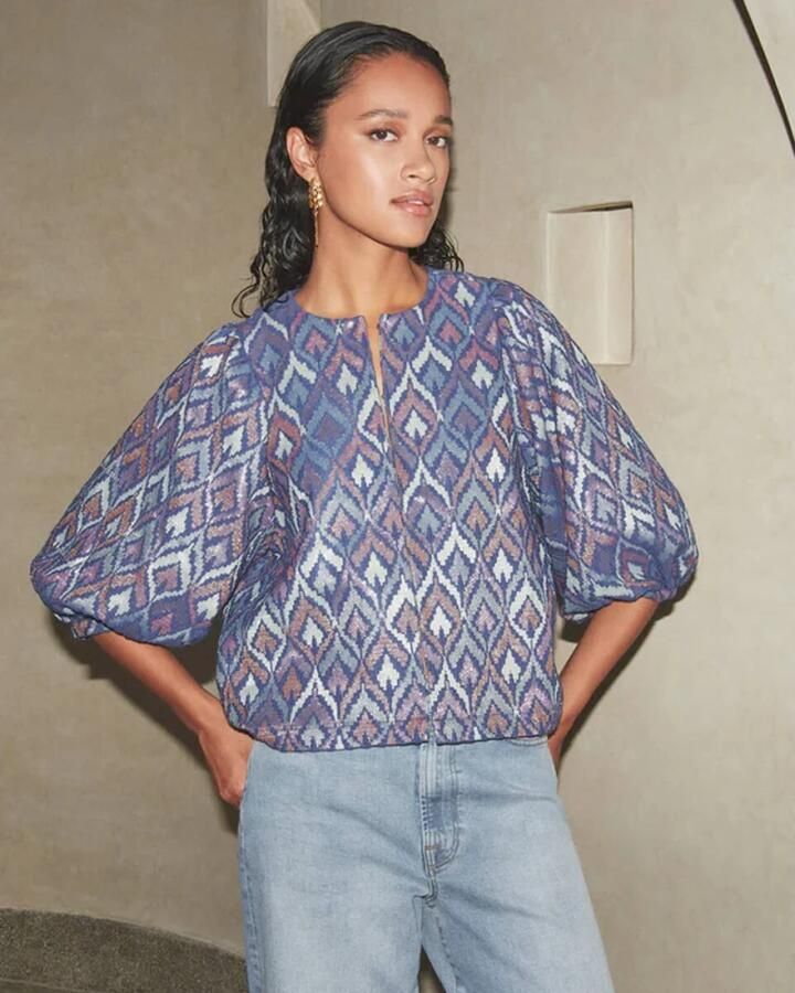 By-Bar Korte Mouw Mauri Blouse Blue Dames - Foto 2