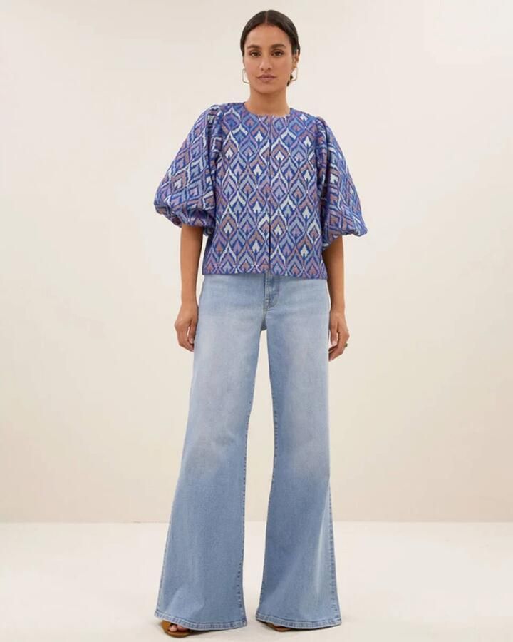 By-Bar Korte Mouw Mauri Blouse Blue Dames - Foto 3