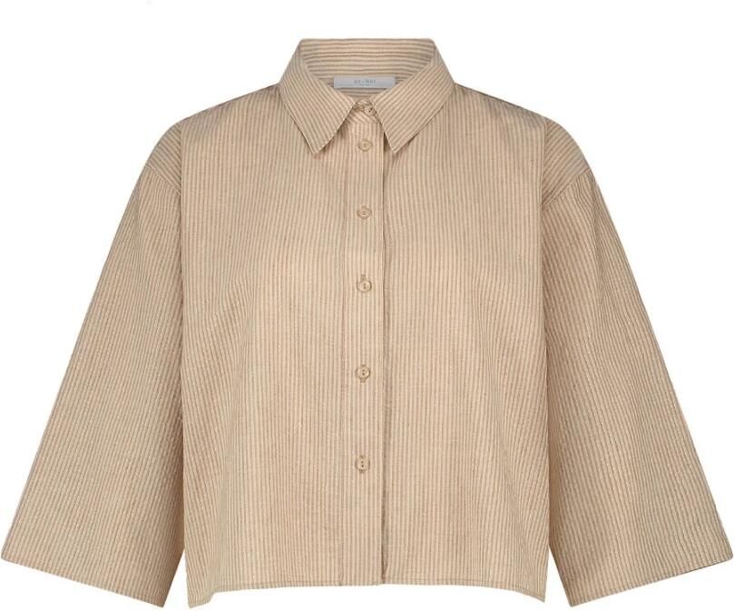 By-Bar Lurex Streep Korte Mouw Blouse Beige Dames