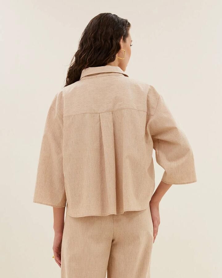 By-Bar Lurex Streep Korte Mouw Blouse Beige Dames - Foto 4