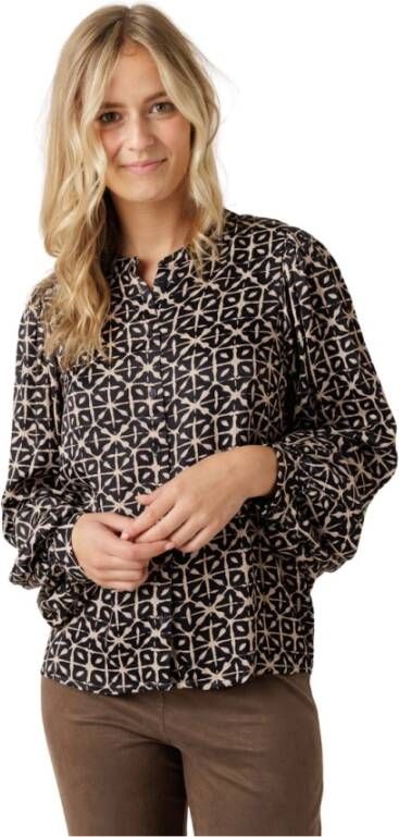 By-Bar Flash Blouse met LS en Ronde Hals Zwart Dames