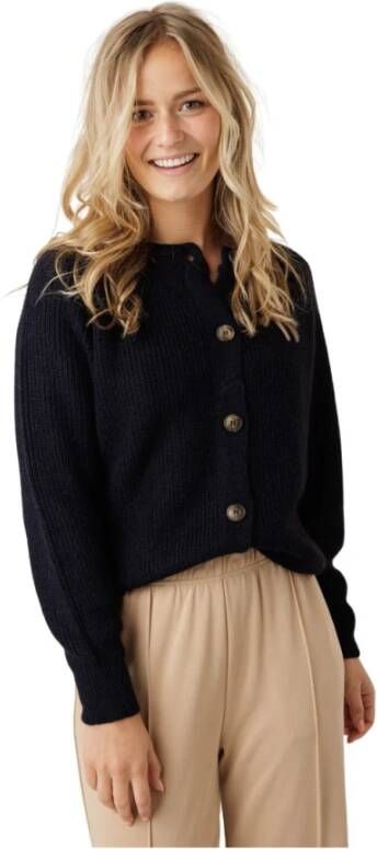 By-Bar Gebreide Cardigan met Knoopsluiting Blue Dames