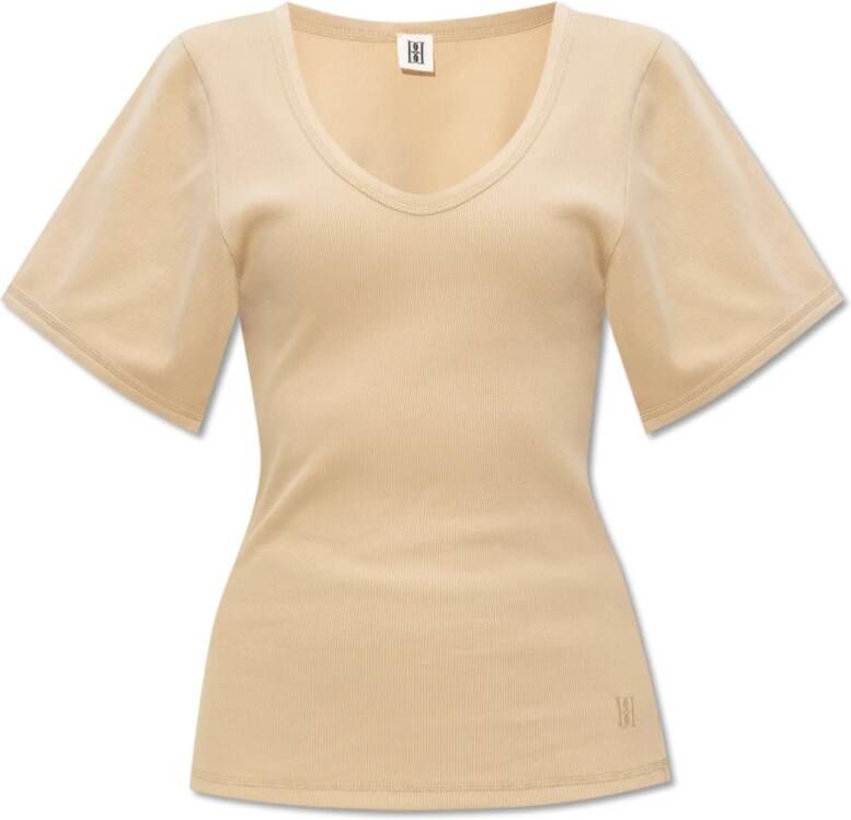 By Malene Birger Lunai geribbelde top met logo By Herenne Birger Beige Dames