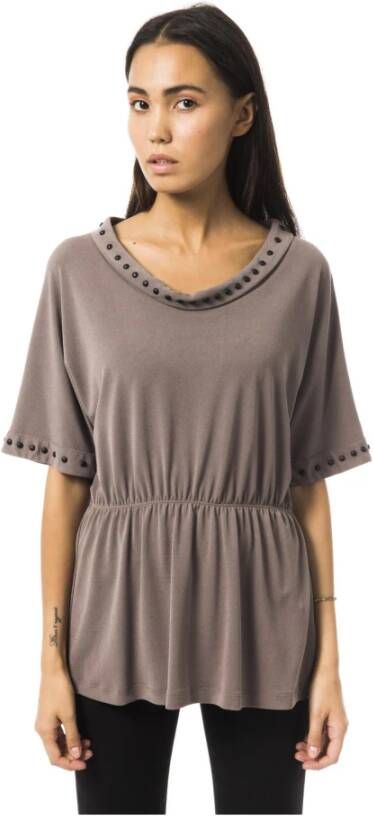 By Byblos Grijs Polyester T-shirt met open halslijn Gray Dames