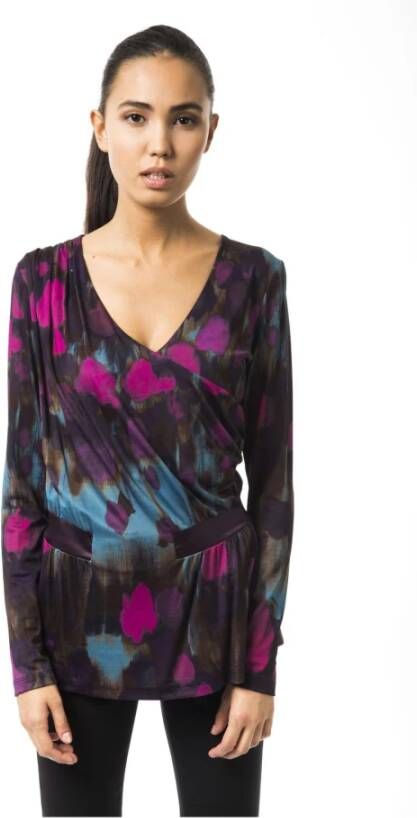 Byblos Chique Multicolor V-Hals Lange Mouw T-Shirt Multicolor Dames