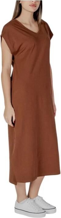 B.Young Bruine V-hals Jurk Lente Zomer Katoen-Lycra Brown Dames - Foto 3