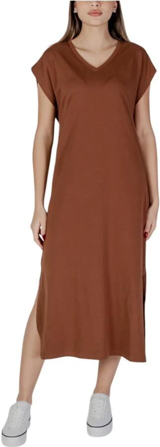 B.Young Bruine V-hals Jurk Lente Zomer Katoen-Lycra Brown Dames - Foto 4
