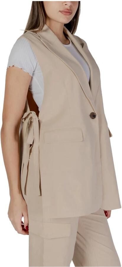 B.Young Beige V-hals Mouwloze Blazer met Zakken Beige Dames