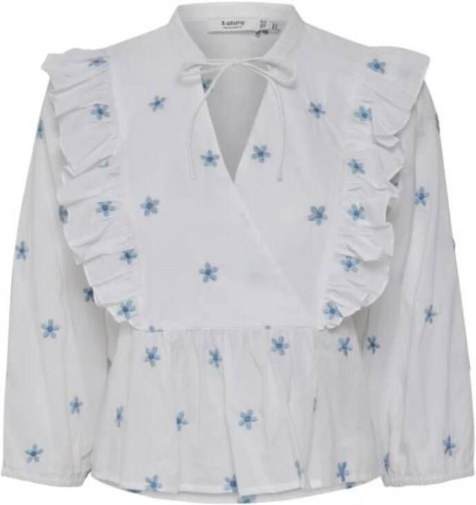 b.Young White blouse with flowers Wit Dames