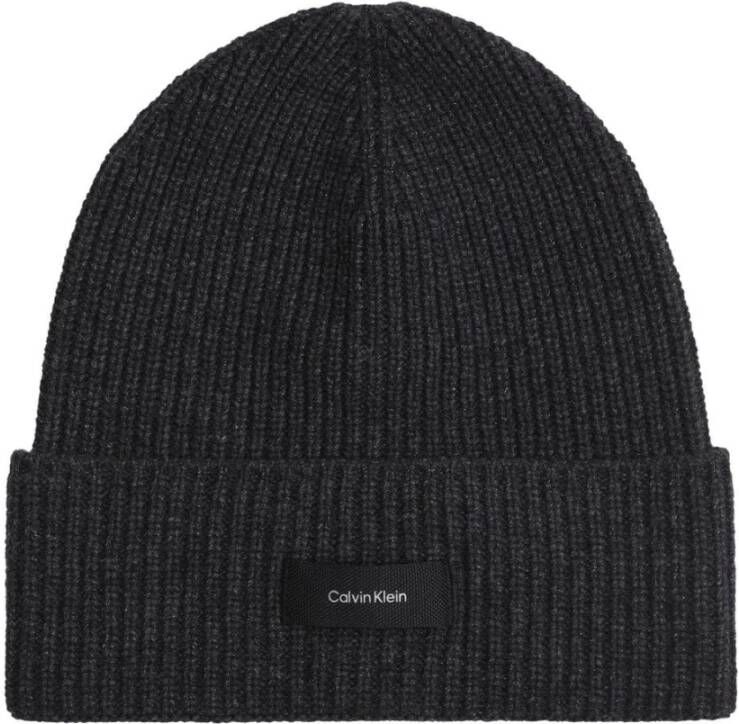 Calvin Klein daddy wool rib beanie Zwart Heren